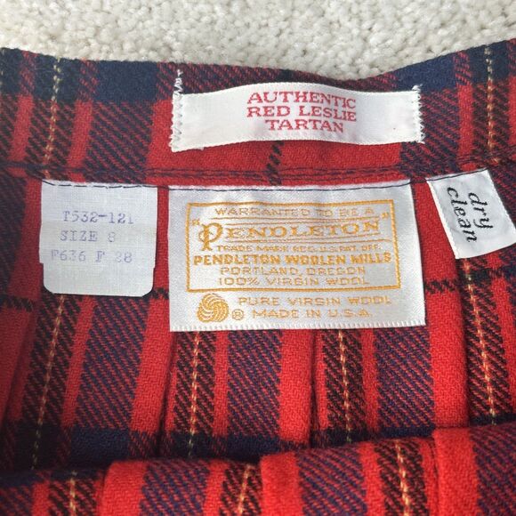 VTG Pendleton Skirt Women's 8 Red Leslie Tartan 100% Virgin Wool Pleated - Picture 4 of 12